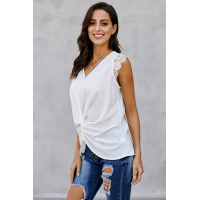 White Lace Cap Sleeve Twisted Knot Top