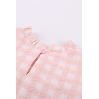 Pink Plaid Ruffled Short Sleeves Tee