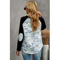 Green Camo Long Sleeve Top with Elbow Patches