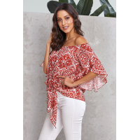 Red Bohemian Floral Print Off The Shoulder Blouse