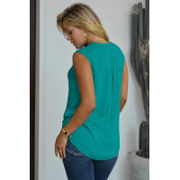 Green V-Neck Front Irregular Twist Hem Tank Top