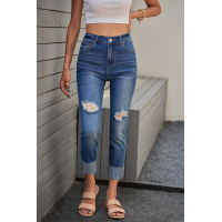 Distressed Skinny Fit Raw Hem Jeans