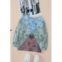 Green Color Block Patchwork Seam Long Sleeve Top