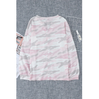 Pink Split Neck Camo Thermal Knit Top