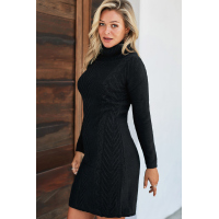 Black Hand Knitted High Neck Sweater Dress