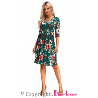 Green Floral 3/4 Sleeve Wrap Dress