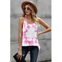 Pink Tie Dye Print Knit Tank Top