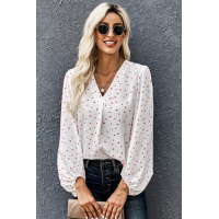 White Love You Boo Balloon Sleeve Blouse