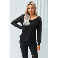 Black Sheer Stripe V-Neck Top 