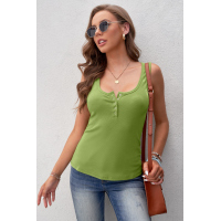 Green Sleeveless Scoop Neck Button Tank Top