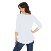 White Button Slit Detail Long Sleeve Top