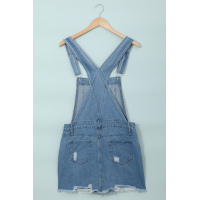 Blue Shoulder Strap Pockets Denim Overall Skirt Mini Dress