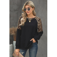 Black Leopard Stitching Long Sleeve Top