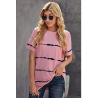 Pink Tie-dye Stripe Casual T-Shirt