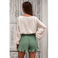 Green Linen Cotton Pocketed Flutter Shorts