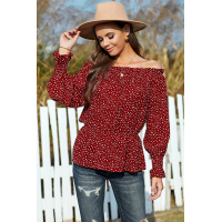 Red Polka Dot Off Shoulder Ruffle Long Sleeve Top