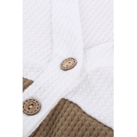 Khaki V-neck Color Block Button Waffle Knit Top