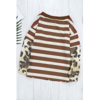 Brown Striped Leopard Long Sleeves Blouse