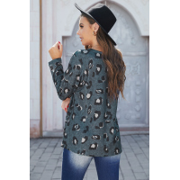 Leopard Print Pullover Long Sleeve Top with Slits