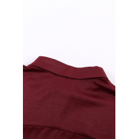 Wine Red Collared Button Short Sleeves Shirt