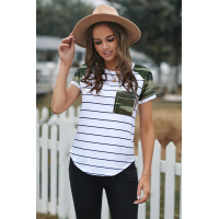 Green Striped Camo Pocketed Patch Tee