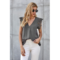 Gray Sleeveless Crochet Lace Blouse