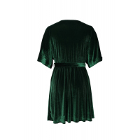 Green V-neck Half Sleeve Velvet Mini Dress with Belt