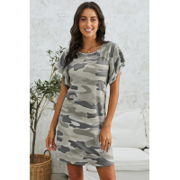 Khaki Pile Of Sleeves Camouflage Dress