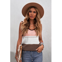 Brown Color Block Knitted Tank Top