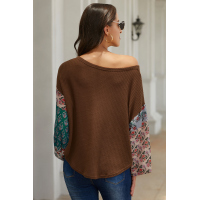 Brown Floral Sleeve Pullover Top