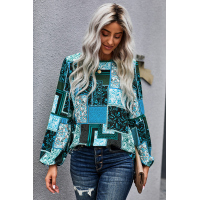 Blue Bohemian Floral Print Patchwork Top