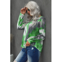 V-neck Knotted Green Tie-dye Top