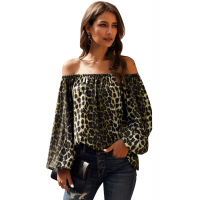 Leopard Print Elastic Neck Off Shoulder Top