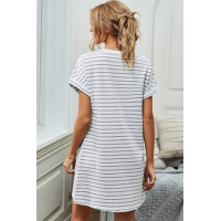 Striped Casual Short Dress with Pocket