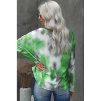 V-neck Knotted Green Tie-dye Top