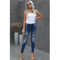 Patches Of Leopard Denim Distressed Jeans