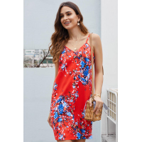 Orange Floral Pattern Buttoned Slip Cami Dress