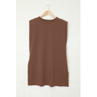 Brown Padded Shoulder Sleeveless Cotton Pocketed Mini Dress