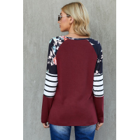 Red Striped Floral Long Sleeve Top