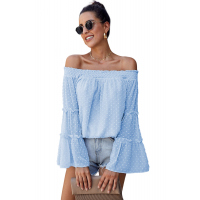 Sky Blue Swiss Dot Off The Shoulder Top