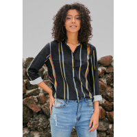 Yellow Charcoal Striped Modern Women Shirt