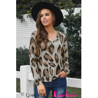 Leopard V Neck Long Sleeve Top