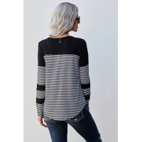 Black Pinstripe Patch Pocket Top 