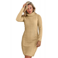 Khaki Hand Knitted High Neck Sweater Dress