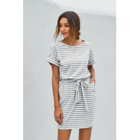 Stripes Pocketed T-shirt Dress with Belt