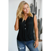 Black V-Neck Front Irregular Twist Hem Tank Top