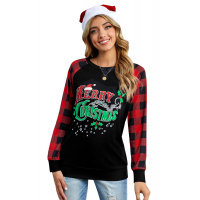 Merry Christmas Black Long Sleeve Top