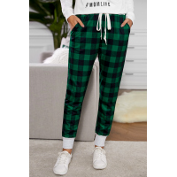 Green Plaid Drawstring Joggers