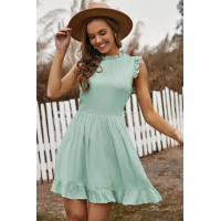 Green Pocketed Ruffle Babydoll Dress