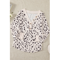 Spotted Print Apricot Long Sleeve Knit Top